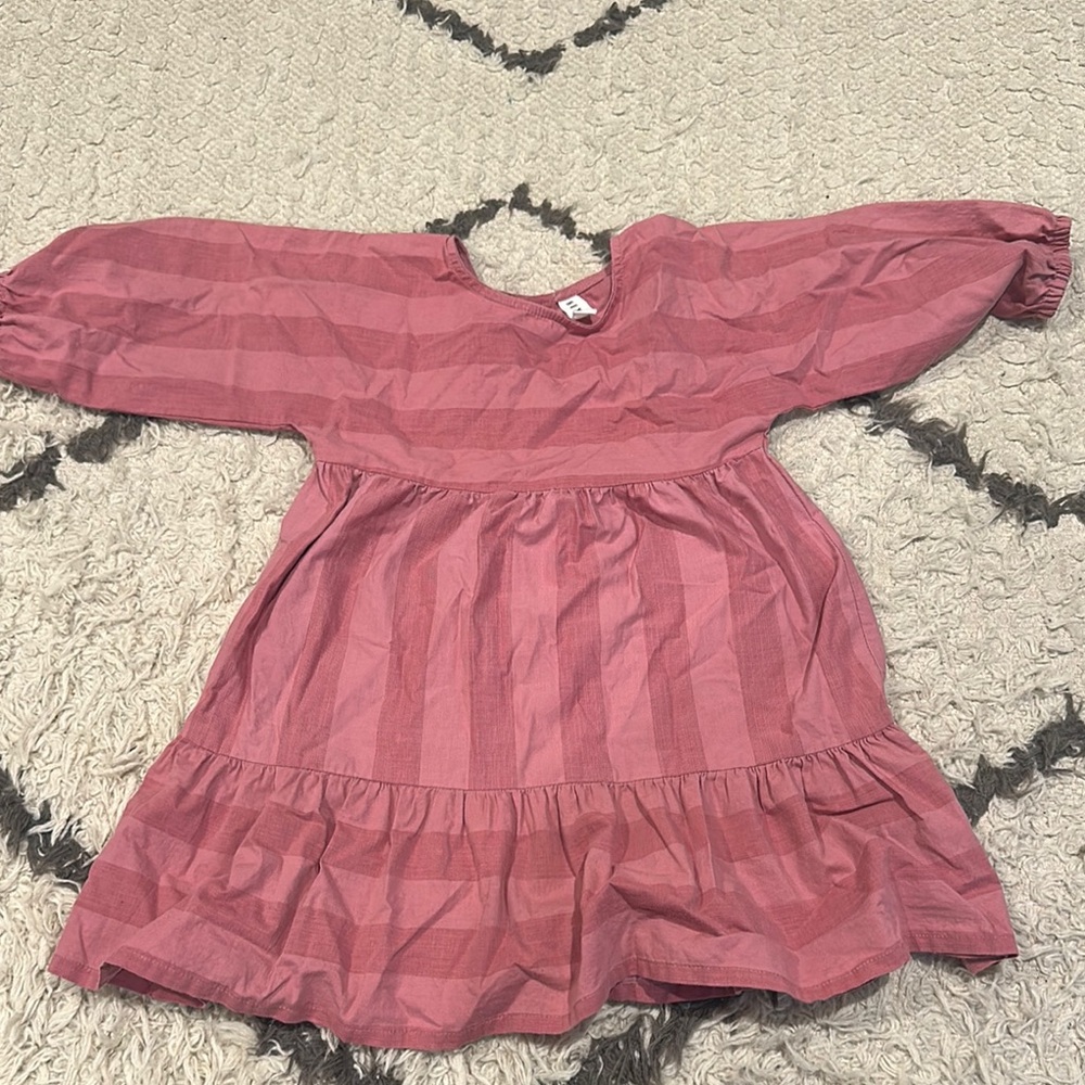 Huxbaby Pink Striped Tiered Sundress with Bishop Sleeves